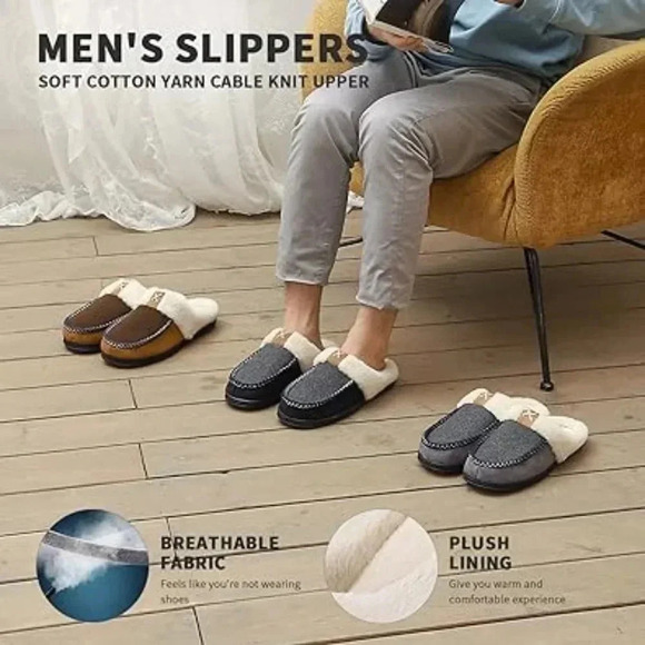 Men\'s Cozy Memory Foam Slippers,Fuzzy Wool-Like Plush Fleece Lined House Slipper main image 4